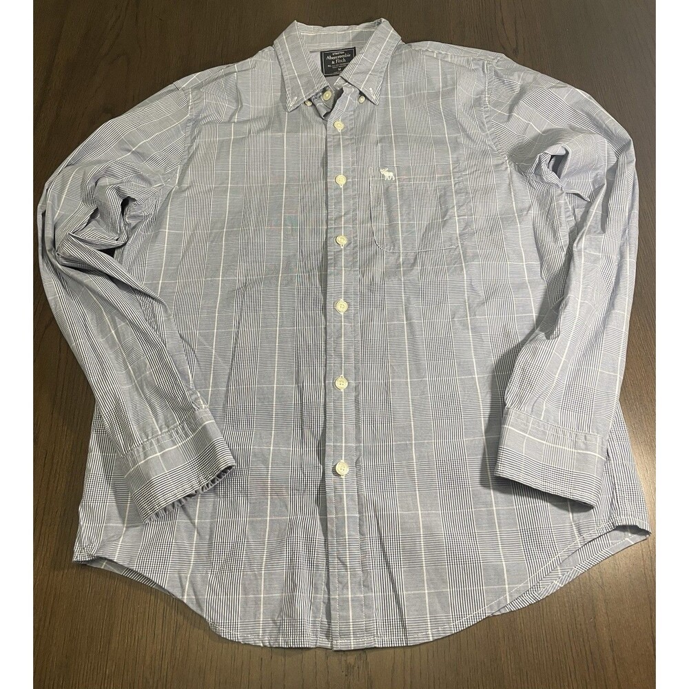Abercrombie & Fitch Men's Blue Plaid Stretch Button-Down Shirt Size M